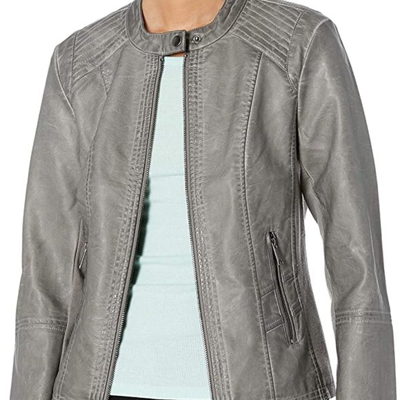 Women's Faux Leather Jacket with Moto